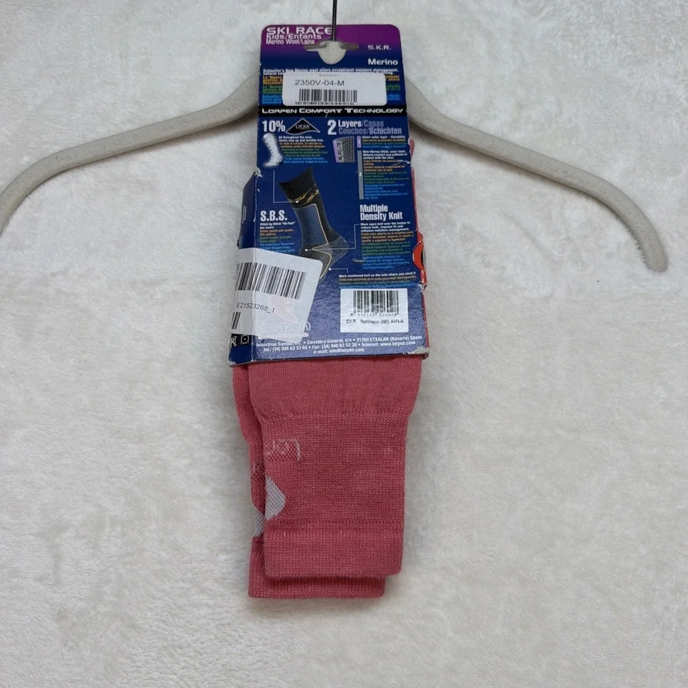 Lorpen Kids‎ Ski Socks Merino Wool Pink Ski Race Thermal Youth 1-3 EU 31-34